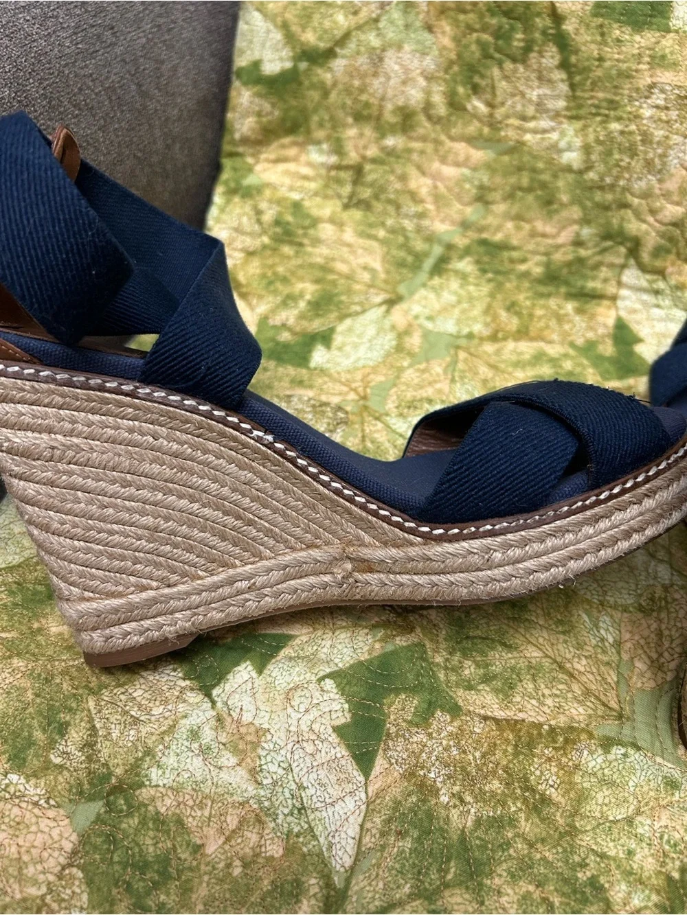 Tory Burch Navy Crisscross Espadrille Wedge Sandals